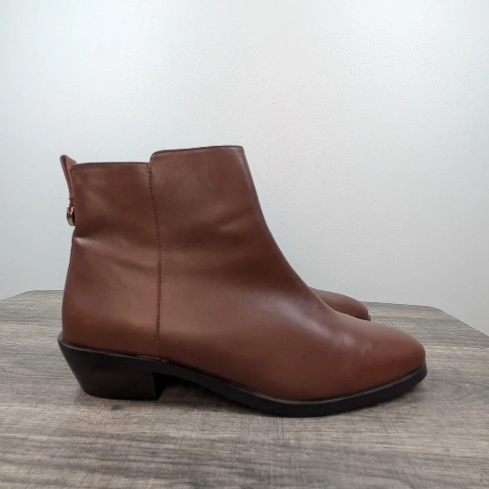Coach Carmen Leather Ankle Boots Brown Side Zip Block Heel Size‎ 9B